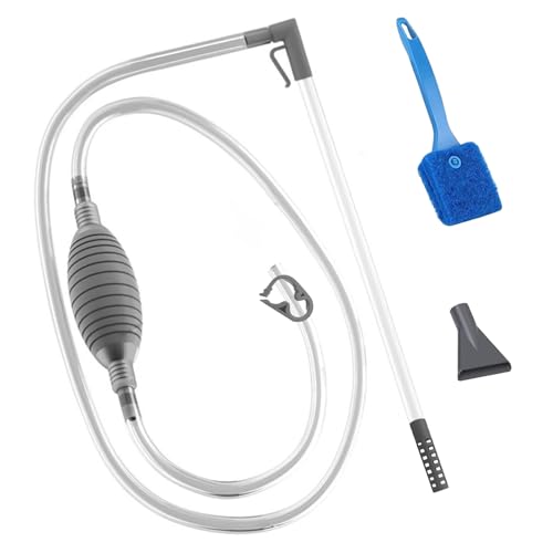 RPHONGHONG Aquarium Reinigungsset, Mulmsauger Aquarium Handpumpe Aquarium Reiniger Wasserwechsel mit Reinigungs-Scheuerschwamm/-Bürste für Wasserwechsel und Filter Sandreinigung (grau)
