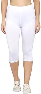 VOLEX-Women’s Cotton Capri Leggings|3/4 Length Slim Fit Mid Waist Stretchable Capri Pants for Women |Capri for Gym, Yoga, ...