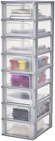 Iris Ohyama, Tower, Chest of Drawers, Plastic Storage Organizer with ergonomic handle, 13L, 3 drawers, Detachable Bins, BPA Free, Office, Bedroom, Living room, OCH-2300, Silver