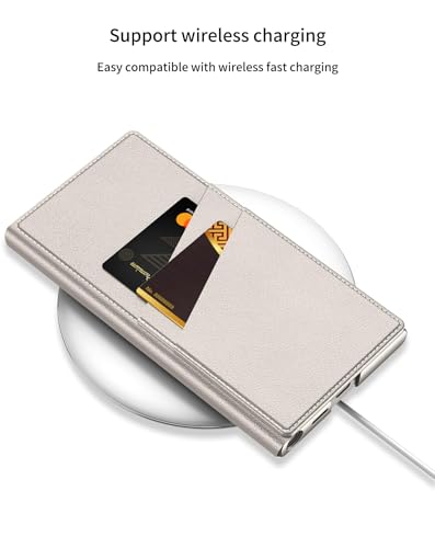Image of Midkart Leather Flip Cover Compatible with Samsung Galaxy S23 Ultra with Card Holder Built-in Kickstand Inner Hard PC Full Body and Camera Protection Case, Fiber Black