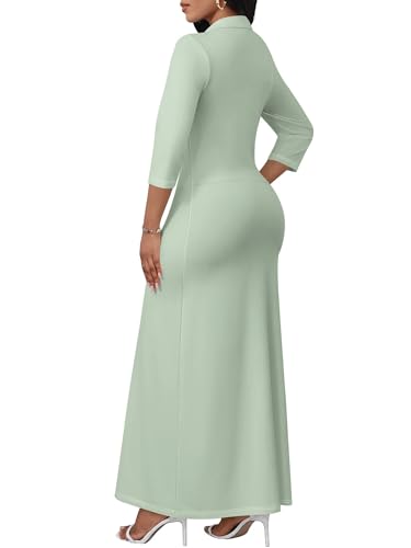 Image of PinkPatty Women's Casual 3 /4 Sleeve Polo V Neck Bodycon Maxi Dress