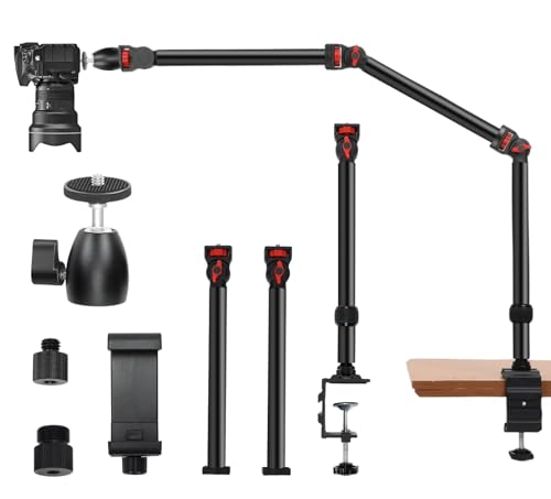 Overhead camera mount desk stand with 3-section arm