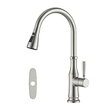 APPASO Kitchen Faucets with Pull Down Sprayer, Heavy-Duty, 3-Mode, 360° Swivel, Single Handle High Arc 304 Stainless Steel, Brushed Nickel Faucet with Deck Plate for 1-3 Hole Kitchen RV Outdoor Sinks