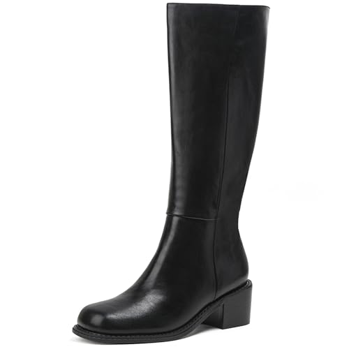 Lotgnimry Women's Knee-High Square Toe Chunky Heel Boots: Comfortable Low Block Heel, Casual Fashion Long Boots for Wide Calf
