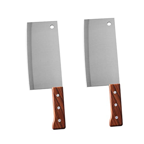 SOLUSTRE 2 Pcs Stainless Steel Chopper Kitchen Knife Wooden Handle Vegetable Meat Slicer Restaurant Tool