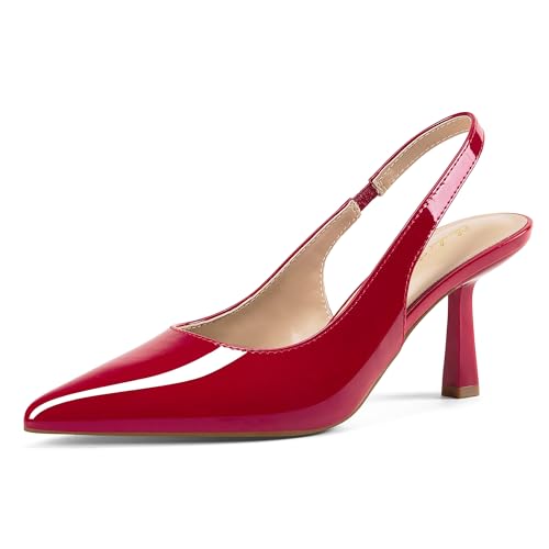 Image of Elisabet Tang Women's Kitten Heel Slingback Low Pumps 3 Inches Stiletto Pointed Closed Toe Elegant Dressy Bridal Wedding Party Shoes