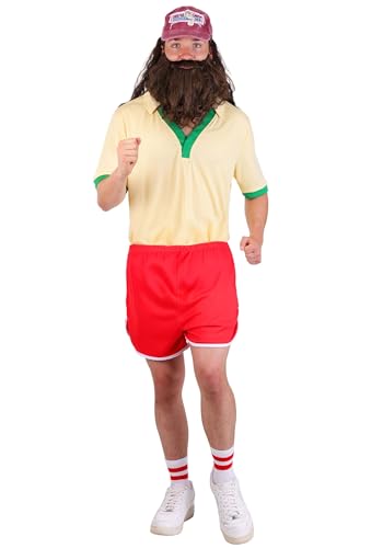Mens Forrest Gump Costume Kit Running Outfit with Shirt Shorts Hat and Beard Movie Character Halloween Standard