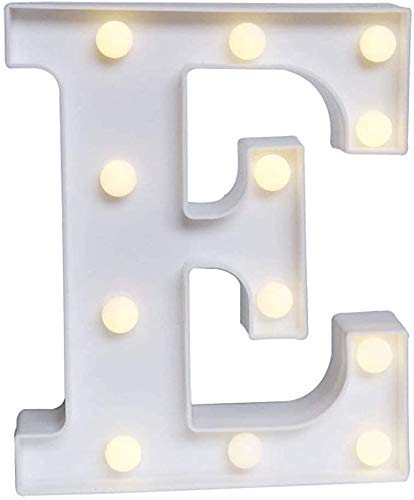 LED Marquee Letter Lights，26 Alphabet & Arabic Numerals 0-9 Warm White Decorative Marquee Lamps for Wedding Birthday Party Battery Powered Christmas Lamp Home Bar Decoration (E)