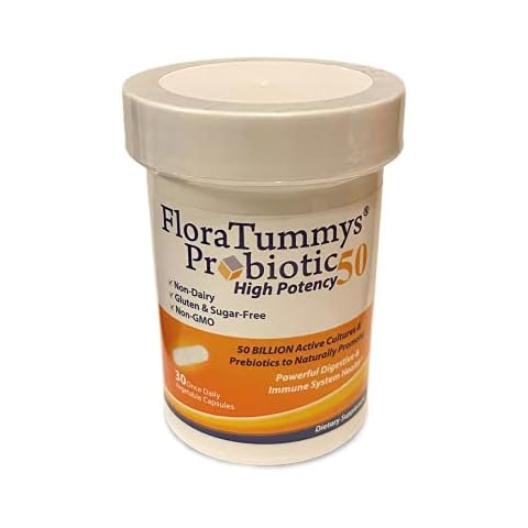 FloraTummys 50 High Potency Adult Probiotic, 50 Billion CFU, Prebiotics, Dairy Free, Gluten Free Probiotic, Non-GMO, Sugar-Free, Made in USA Cover
