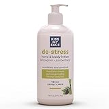 Kiss My Face De-Stress Hand & Body Lotion - Lemongrass + Juniper Berry - Soothing Rhodiola Rosea - With Hemp Seed Oil & Ashwagandha - Vegan & Cruelty-Free - 16 fl oz Bottle