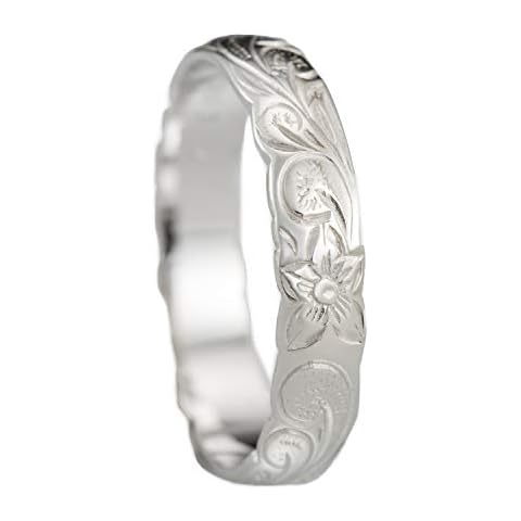 Aloha Jewelry Company Sterling Silver 4mm Hawaiian Princess Plumeria Flower Scroll Ring Stackable Wedding Band (Silver, 3.5) Cover