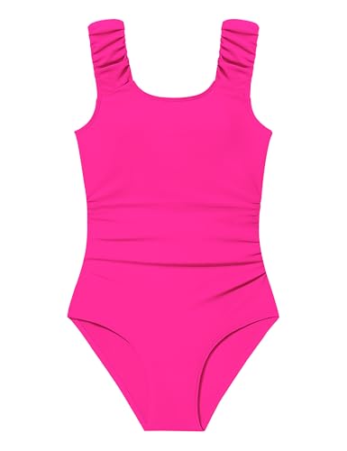El Mejor Listado de Trajes de una pieza para Niña disponible en línea para comprar. 41 Jrbybazy - Traje de baño para niñas, de una pieza, fruncido, sin mangas, con corte en la espalda, para adolescentes de 7 a 16 años, Rojo rosa, 13-14 Años