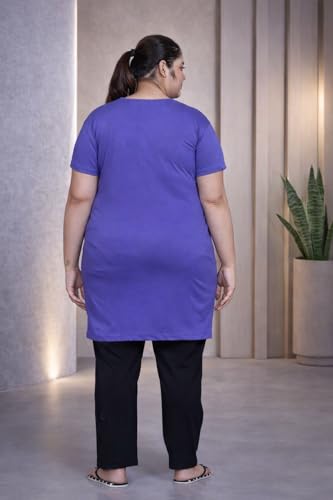 Image of RYSH Women's Printed Cotton Plus Size Longline T-Shirt with Pockets | Cotton fabric - soft longline T-shirt with easy plus-size fit