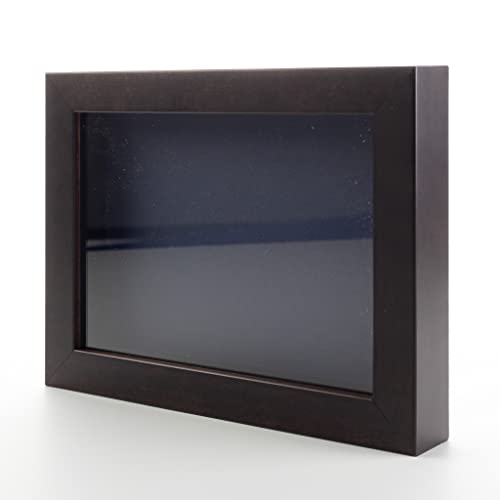 Dark Brown 12x24 Shadow Box Solid Wood Display Frame with Navy Acid-Free Backing UV Acrylic & Hanging Hardware | 3/4