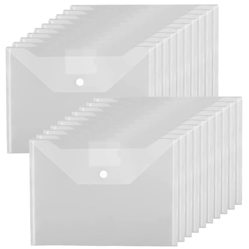 Donken 20er Dokumententasche A4, Dokumentenmappe mit Druckknopf, Sichttasche A4 für Organisieren mit Etikettentasche (Transparent)