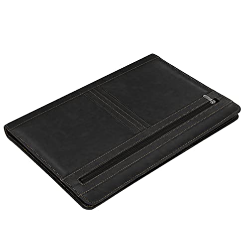 Image of NISUN PU Leather Professional File Folder with 20 Leafs, Black | Documents File, Certificate Folder, For Office or Personal Use