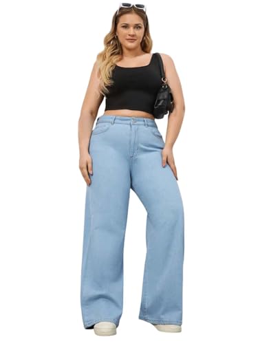 Image of KOTTY Women's Plus Size Straight Fit High Waist Wide Leg Jeans for Stylish Trendy Look