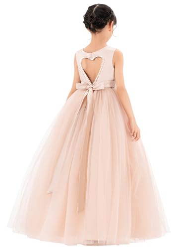 ekidsbridal Satin Heart Cutout Flower Girl Dresses Pearl Beaded Trim Dancing Fashion P250