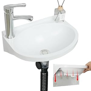 Small Bathroom Sink Wall Mount Bathroom Sink Wash basin, No-Drill Installation Self-Adhesive Sink 15.7 x 11 Inch with 1.26/0.86 Inch Faucet Hole, Mini Rv sink Plastic Sink for Home, Dorm, Garage