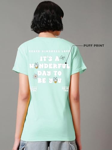 Image of Bewakoof Official Disney Merchandise Women's Graphic Print Boyfriend Fit Half Sleeve Round Neck Cotton Relaxed Fit T-Shirt