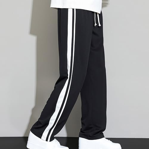 Drawstring Elastic Waist Loose Wide Leg Pants Men Striped Straight Pants Casual Soft Lightweight Breathable Pants3