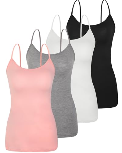 BAMBOO COOL Women's Basic Lingerie Camisole Tank with Adjustable Spaghetti Strap Cute Undershirt 3/4 Pack