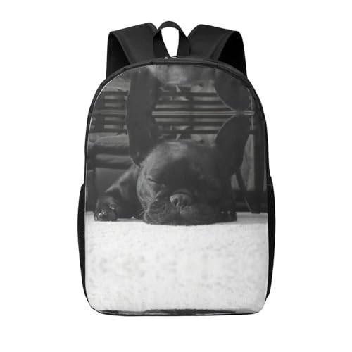 EdWal Zaino leggero con stampa di bulldog francese, unisex, casual, da viaggio, elegante, per lavoro e università, Nero , Taglia unica