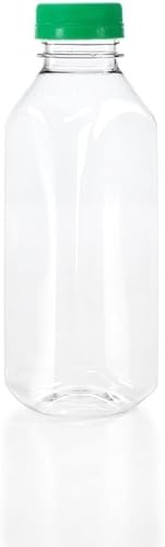 Miniatura 1 de (8) Botellas de jugo de plástico transparente de grado alimenticio de 16 onzas con tapas verdes a prueba de manipulaciones, paquete de 8