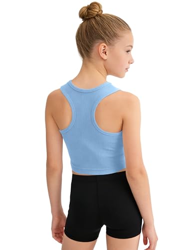 Image of Auranso Girls Tank Tops 2 Pack Ribbed Knit Sleeveless Crop Tops for Kids