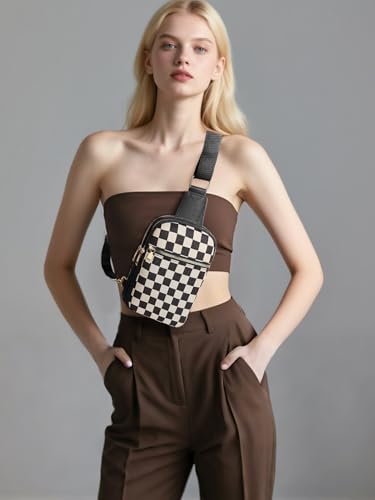 Image of Sling Bag Crossbody Bags For Women Plaid Striped Fanny Packs Chest Bag for Work Shopping