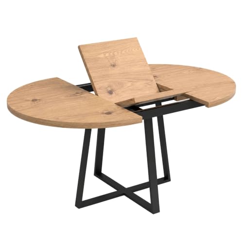 Miroytengo Mesa de Comedor Redonda Extensible, Mesa de Salón, Melamina Aduna, Roble y Negro 110x77x110 150 cm