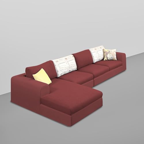 Image of Koza LHS 6 Seater L Shape Sofa Set for Living Room (Maroon Fabric) Premium Fabric Sofa