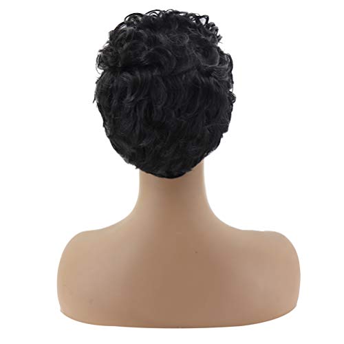 Lurrose Peruca feminina de cabelo curto encaracolado peruca de cabelo macio com aparência natural ro
