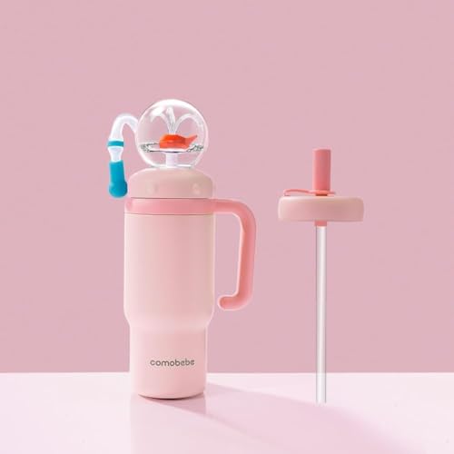 VIMAZ 24oz Stainless Steel Whale Fountain Tumbler with Handle, 2025 New Fun Fountain Effect, Insulated Whale Water Bottle, Drinking Cup with Whale Squirt for Kids, Teens, and Adults (Pink)