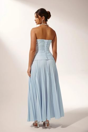 Dessiny Women’s Strapless Bridesmaid Dresses Pleated Long Satin Formal Evening Party Dress 2025 DE5052