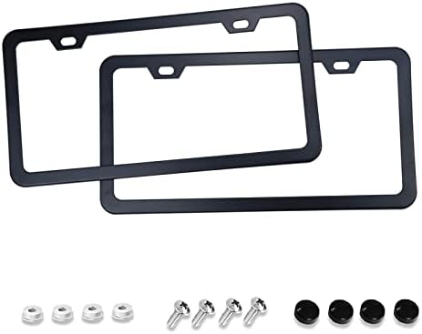 VESDEIN Matte Black License Plate Frames for Men Stainless Steel License Plate Frames Black Car Tag Frame Gloss Black License Plate Frames Front Car Plates Frame Black License Plate Holder for Cars