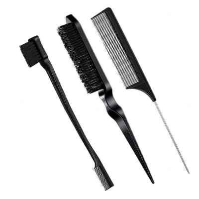 Kit de Pentes para Estilização de Cabelo, 3 Peças, Preto, Salão d...