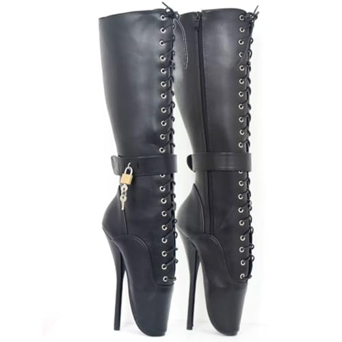 High Heels 18CM Ballet Boots Lace Up,Black-5