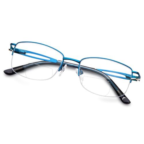 LianSan Metal Bifocal Reading Glasses for Women,Stylish Half Rim Zero Top Blue Light Blocking Computer Reader
