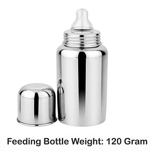 Prithi-Homes-and-Kitchen-Stainless-Steel-304-Grade-New-Born-Baby-Feeding-Bottle-250ml-for-Milk-Water-Feeding-Plain-Silver-with-Cleaning-BrushesPaladai-2-Extra-Nipples250ml-Bottle-1-Quantity
