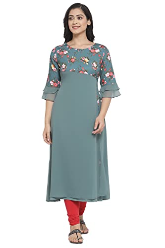 Image of Crepe Regular Kurta (Women Mint Green 3XL)