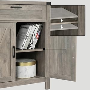 Image of VINGLI Modern Farmhouse Sideboard Buffet Cabinet with Drawer, Storage Cabinet with Doors and Adjustable Shelves, Coffee Bar Station for Kitchen, Dining Room and Living Room, Ash Grey