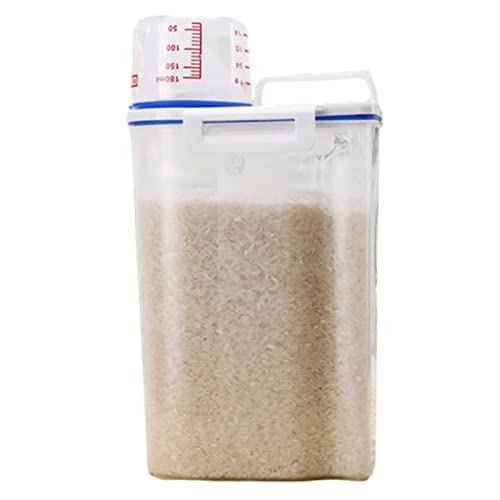 Storaffy almacenamiento arroz | Dispensador almacenamiento contenedores arroz 2L | Almacenamiento contenedores cereales gruesos con taza medidora | Caja almacenamiento alimentos