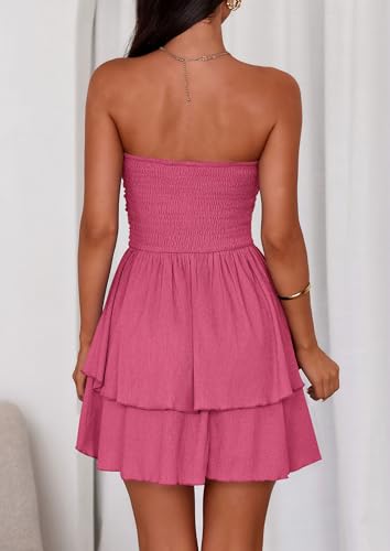 Image of PRETTYGARDEN Women's 2026 Summer Strapless Tube Mini Dress Off Shoulder Smocked Ruffle A Line Flowy Short Party Club Dresses