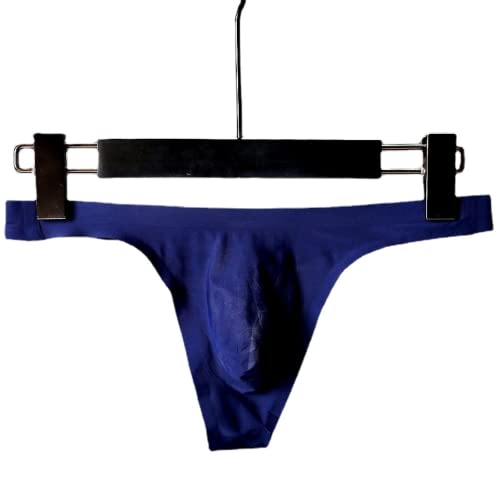 Mens Seamless Thong Underwear Thin Ice Silk Male Underpants Royal Blue
