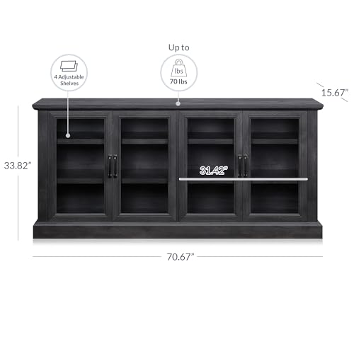 BELLEZE-70-Inch-Sideboard-Buffet-Cabinet-Entertainment-Center-with-Storage-Glass-Display-Cabinet-with-Adjustable-Shelves-Console-Table-Storage-Cabinet-for-Living-Room-Dining-Room-Rustic-Gray BELLEZE 70 Inch Sideboard Buffet Cabinet Entertainment Center with Storage Glass Display Cabinet with Adjustable Shelves Console Table Storage Cabinet for Living Room Dining Room Rustic Gray