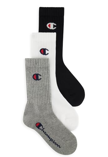 Champion Core- Junior 3PP Crew Calze, Multicolore (Grigio Melange Chiaro, Bianco, Nero), 31-34 (Pacco da 3) Unisex Bambini e ragazzi