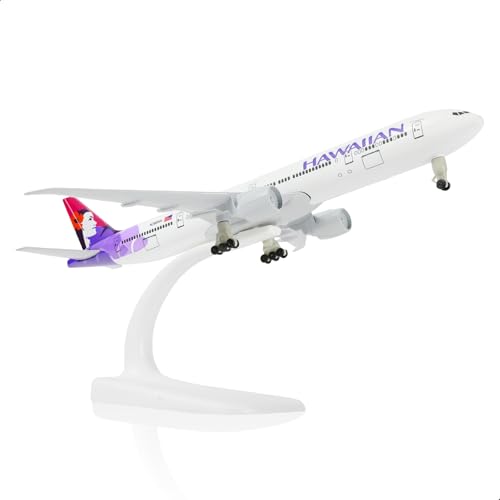QIYUMOKE 777 Hawaiian 1/300 Diecast Metal Airplane Model with Stand -777 Airplane Model for Adult with Stand (8.3 inches Long) Aviation Enthusiasts Gifts, Desktop Display Decorations