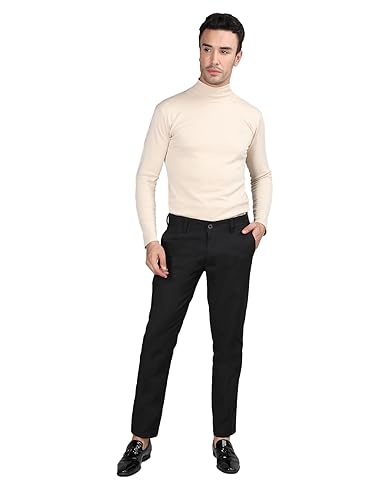 Image of CHKOKKO Men Mid Rise Slim Fit Solid Regular Trouser