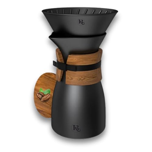 KR™ I AuroraXT - Cafetera de cerámica con filtro manual integrado, capacidad de llenado 600 ml, ideal para 3 a 4 tazas, tapa y mango de madera de nogal, color negro